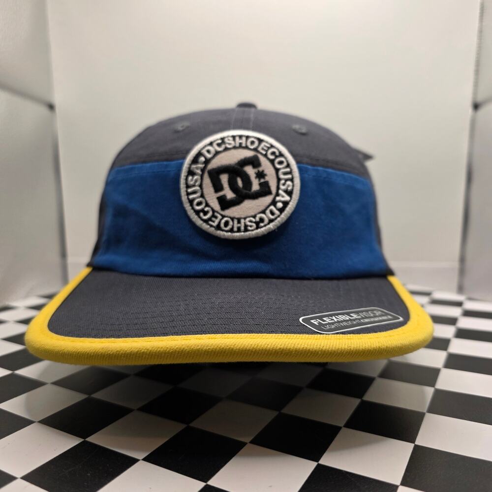 DC Shoes Flexible Visor Hat Grey Blue‎ Yellow Crushable Lightweight Snapback Cap